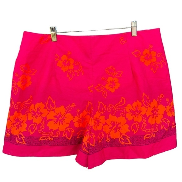 VTG Hilo Hattie Hawaiian Hibiscus Floral Wrap Skort Bright Pink Orange XL GUC - Picture 2 of 10